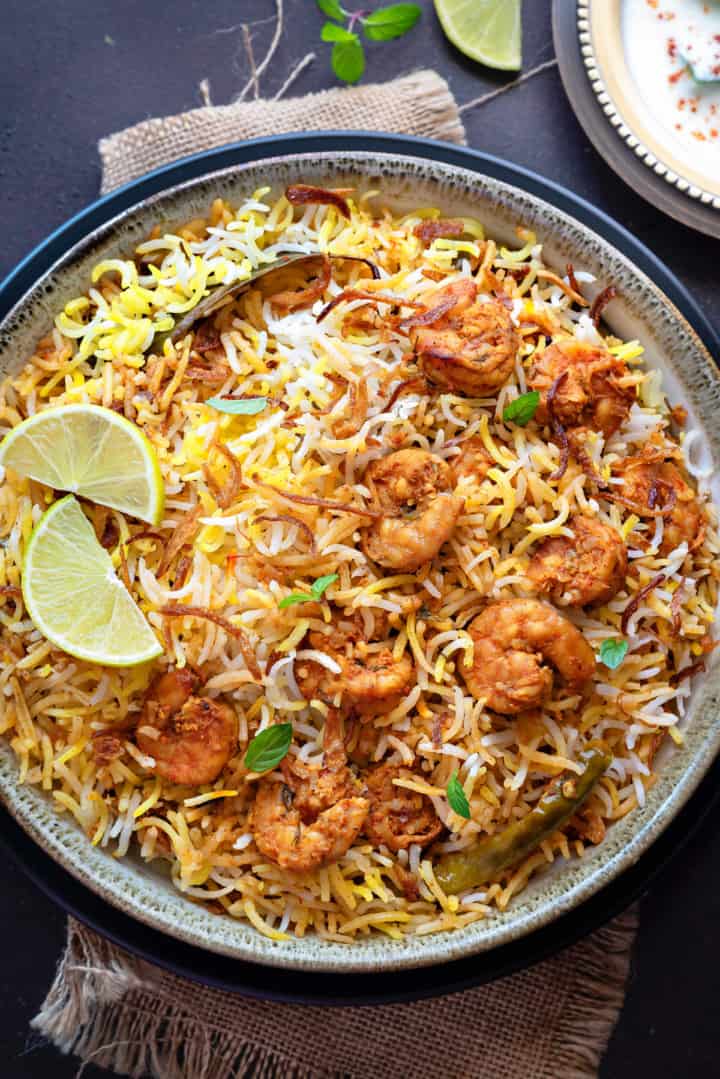 Prawn Biryani Recipe | Dum Style Shrimp Biryani - Cubes N Juliennes