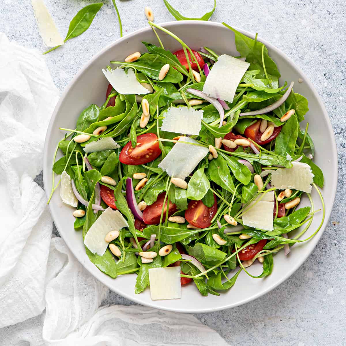 Chicken and Arugula Salad with Toasted Pine Nuts and a Balsamic